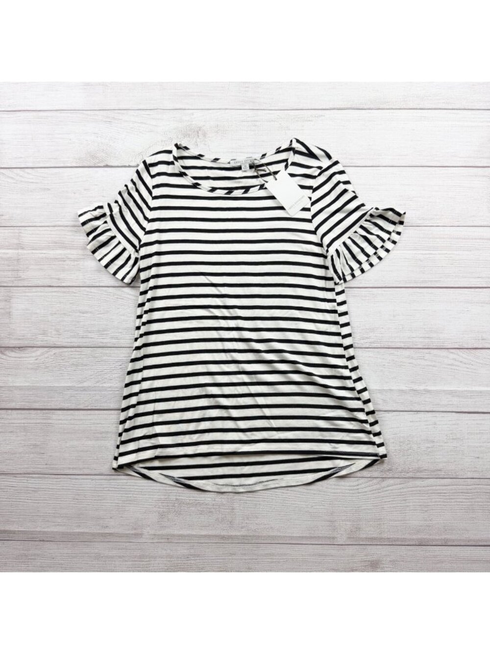 Green Envelope Los Angeles Striped Flutter Sleeve Top Black White Womens NWT XS